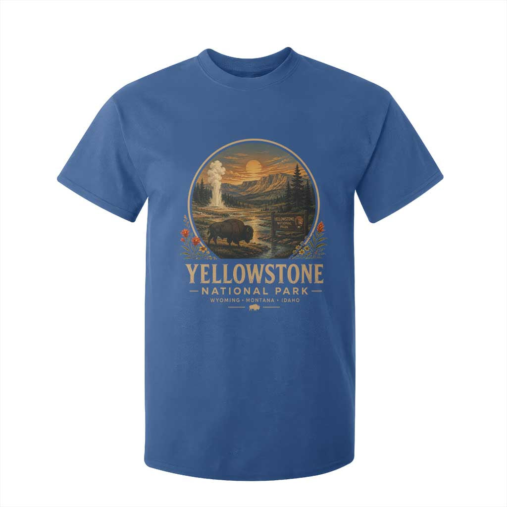 Vintage Yellowstone National Park Vintage Bison Geyser T Shirt For Kid Wyoming Montana Idaho Hiking Camping TS10 Royal Blue Print Your Wear