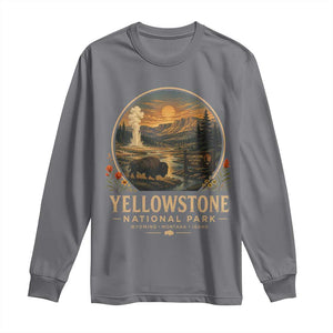 Vintage Yellowstone National Park Vintage Bison Geyser Long Sleeve Shirt Wyoming Montana Idaho Hiking Camping