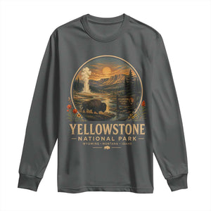 Vintage Yellowstone National Park Vintage Bison Geyser Long Sleeve Shirt Wyoming Montana Idaho Hiking Camping