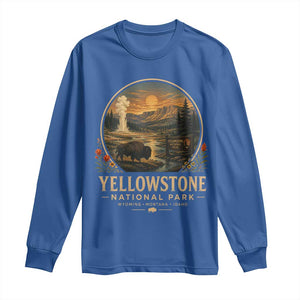 Vintage Yellowstone National Park Vintage Bison Geyser Long Sleeve Shirt Wyoming Montana Idaho Hiking Camping