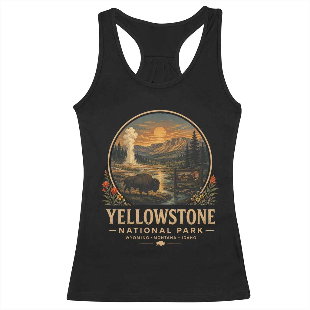 Vintage Yellowstone National Park Vintage Bison Geyser Racerback Tank Top Wyoming Montana Idaho Hiking Camping TS10 Black Print Your Wear
