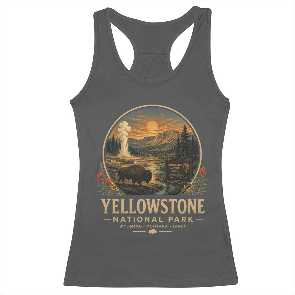 Vintage Yellowstone National Park Vintage Bison Geyser Racerback Tank Top Wyoming Montana Idaho Hiking Camping TS10 Dark Heather Print Your Wear