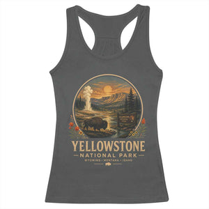 Vintage Yellowstone National Park Vintage Bison Geyser Racerback Tank Top Wyoming Montana Idaho Hiking Camping TS10 Dark Heather Print Your Wear