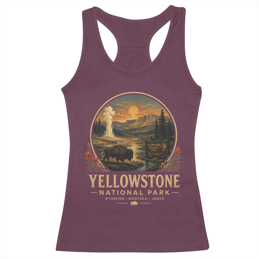 Vintage Yellowstone National Park Vintage Bison Geyser Racerback Tank Top Wyoming Montana Idaho Hiking Camping TS10 Maroon Print Your Wear