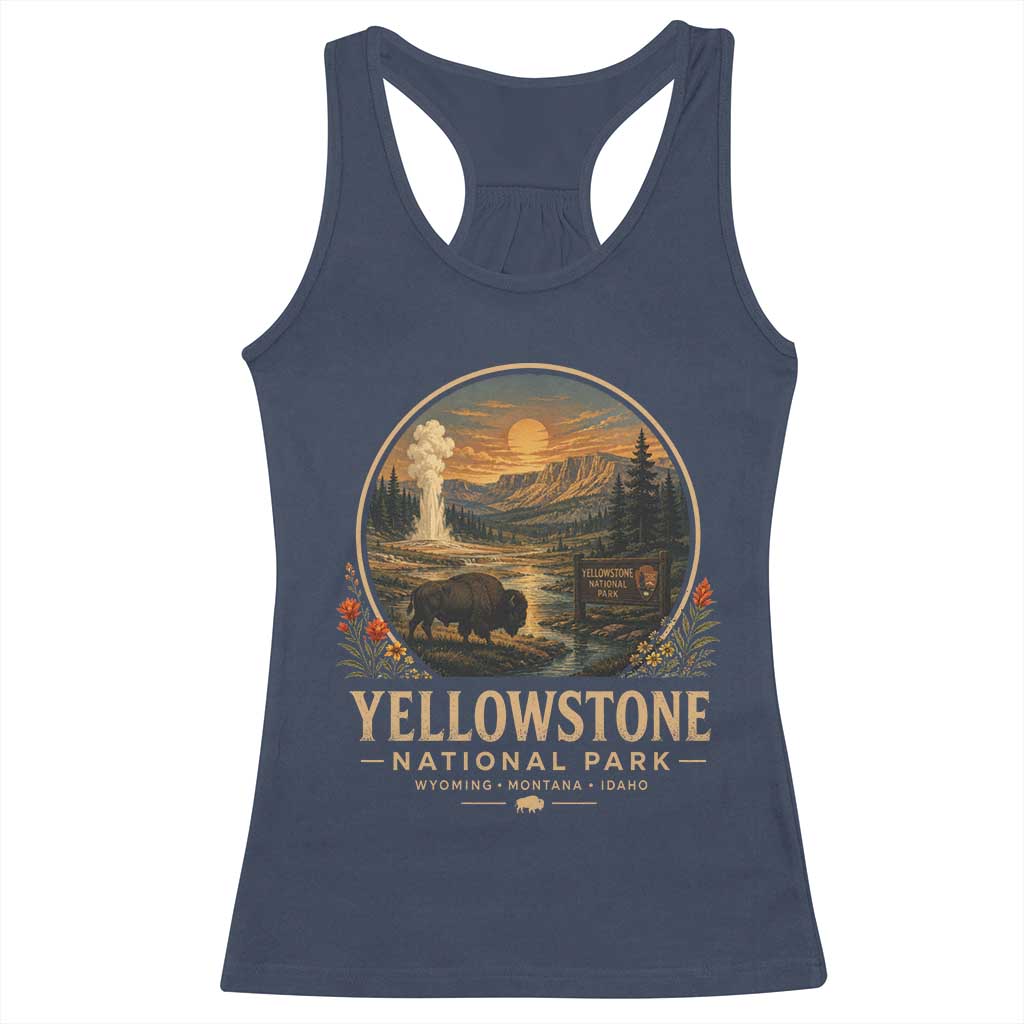 Vintage Yellowstone National Park Vintage Bison Geyser Racerback Tank Top Wyoming Montana Idaho Hiking Camping TS10 Navy Print Your Wear