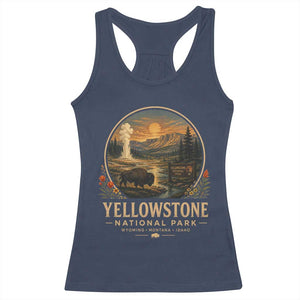 Vintage Yellowstone National Park Vintage Bison Geyser Racerback Tank Top Wyoming Montana Idaho Hiking Camping TS10 Navy Print Your Wear