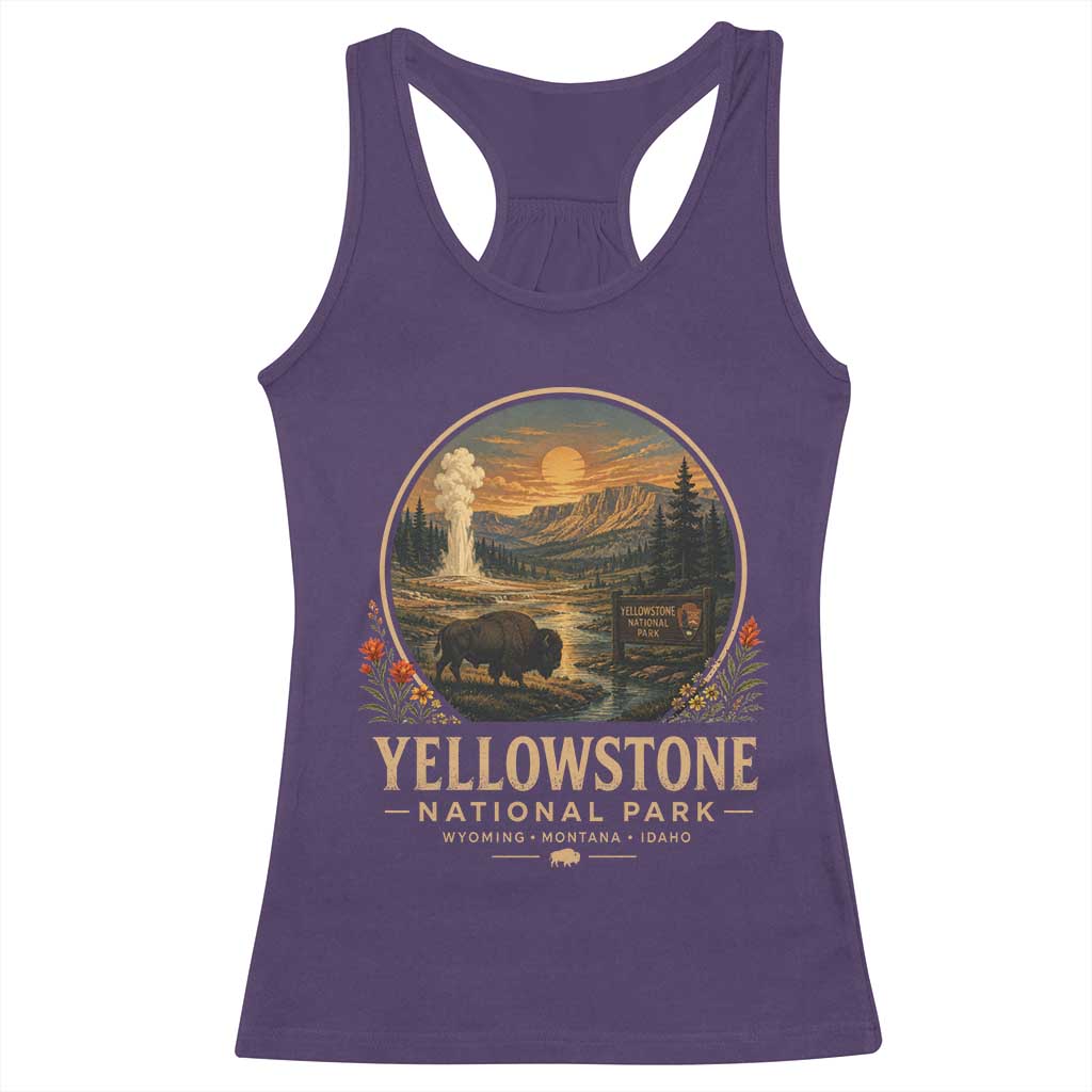 Vintage Yellowstone National Park Vintage Bison Geyser Racerback Tank Top Wyoming Montana Idaho Hiking Camping TS10 Purple Print Your Wear