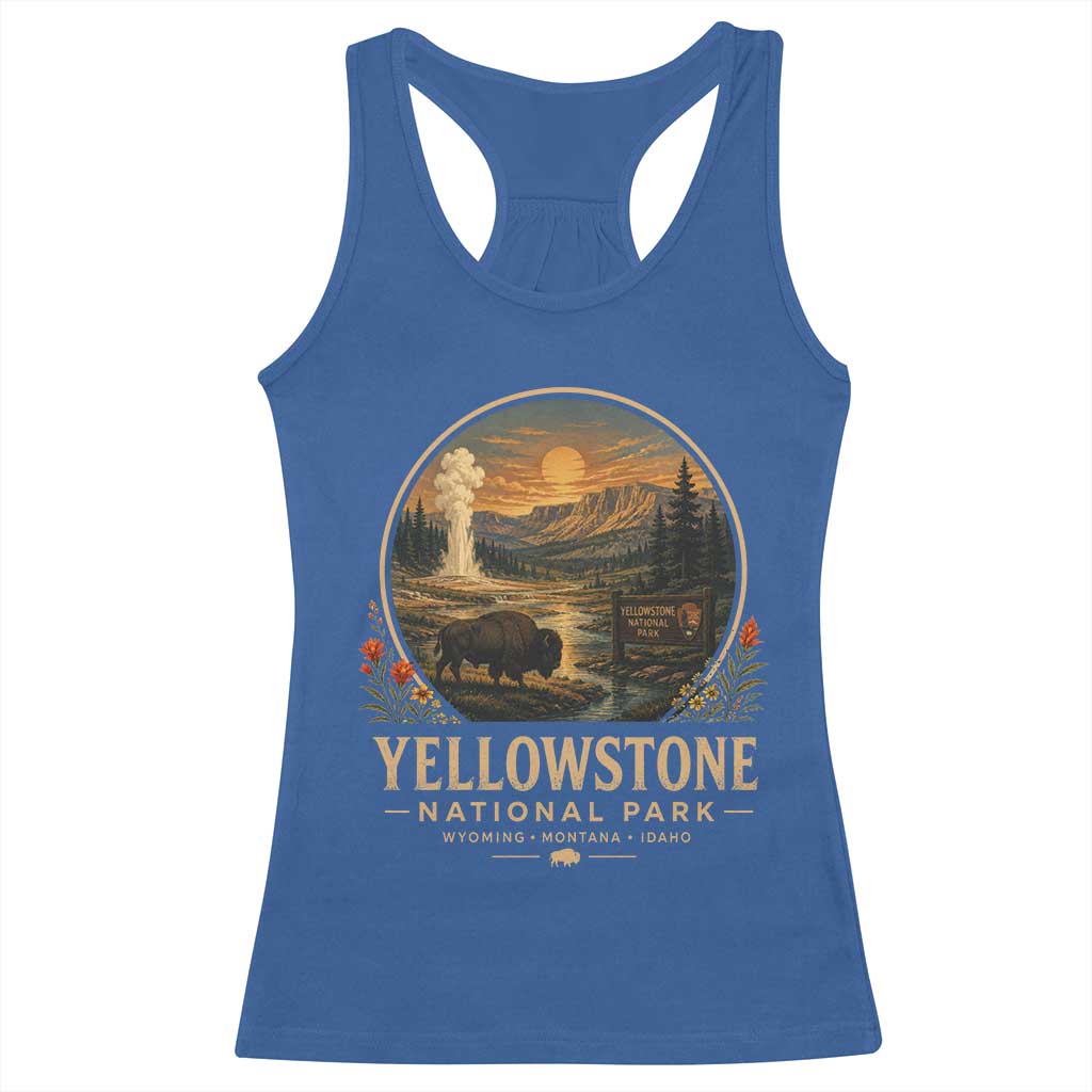 Vintage Yellowstone National Park Vintage Bison Geyser Racerback Tank Top Wyoming Montana Idaho Hiking Camping TS10 Royal Blue Print Your Wear