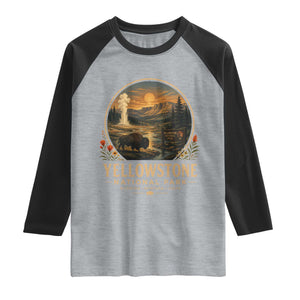 Vintage Yellowstone National Park Vintage Bison Geyser Raglan Shirt Wyoming Montana Idaho Hiking Camping