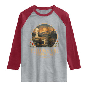 Vintage Yellowstone National Park Vintage Bison Geyser Raglan Shirt Wyoming Montana Idaho Hiking Camping