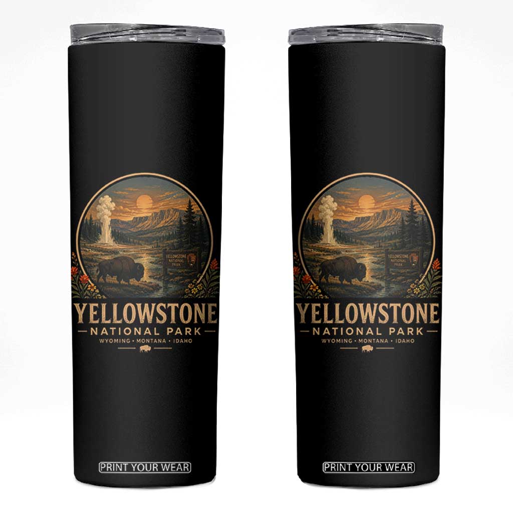 Vintage Yellowstone National Park Vintage Bison Geyser Skinny Tumbler Wyoming Montana Idaho Hiking Camping TS10 Black Print Your Wear