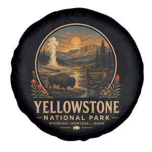 Vintage Yellowstone National Park Vintage Bison Geyser Spare Tire Cover Wyoming Montana Idaho Hiking Camping