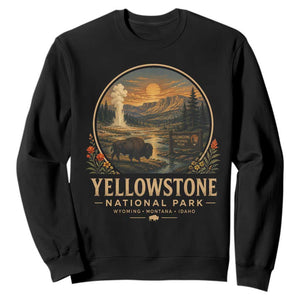 Vintage Yellowstone National Park Vintage Bison Geyser Sweatshirt Wyoming Montana Idaho Hiking Camping