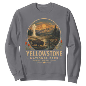 Vintage Yellowstone National Park Vintage Bison Geyser Sweatshirt Wyoming Montana Idaho Hiking Camping