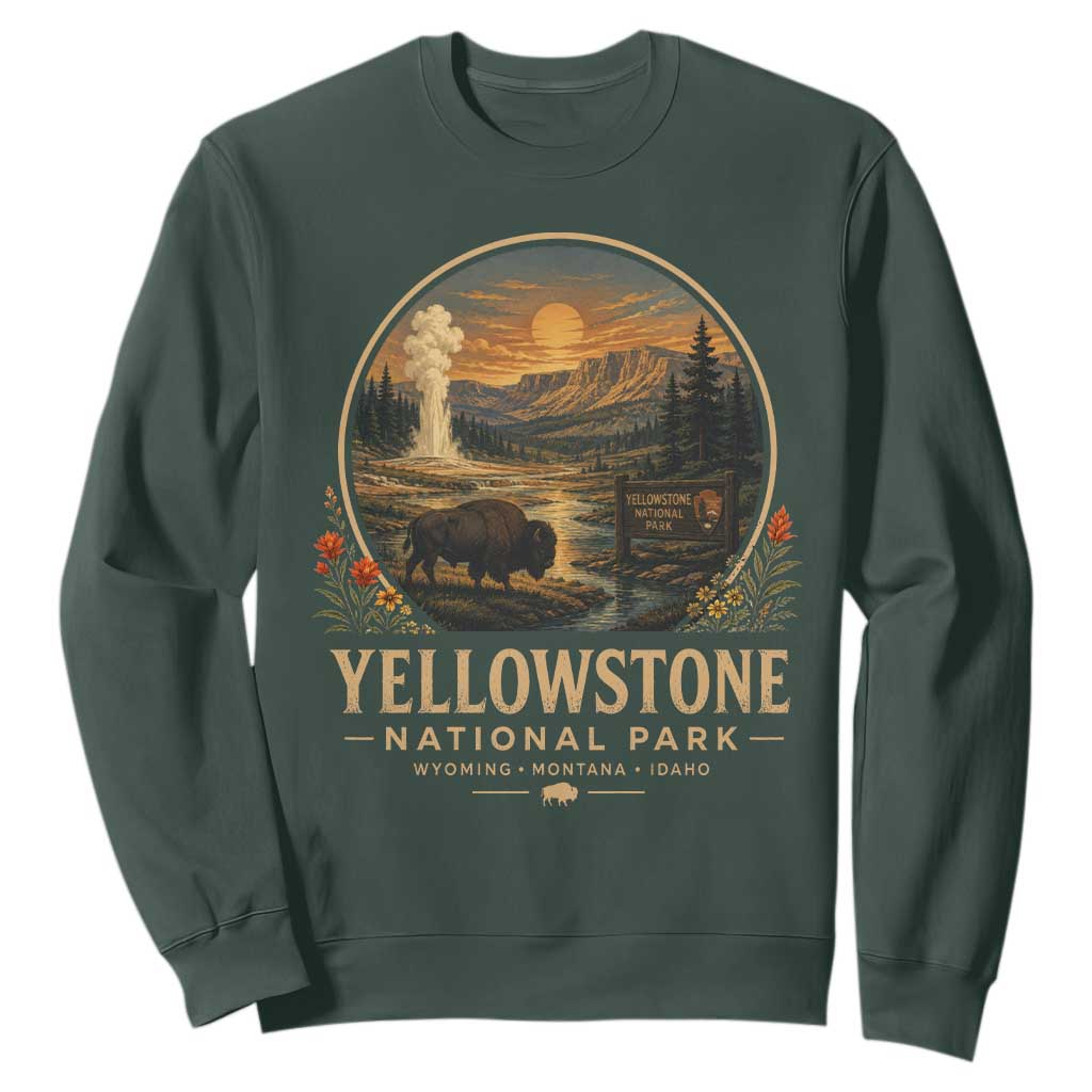 Vintage Yellowstone National Park Vintage Bison Geyser Sweatshirt Wyoming Montana Idaho Hiking Camping