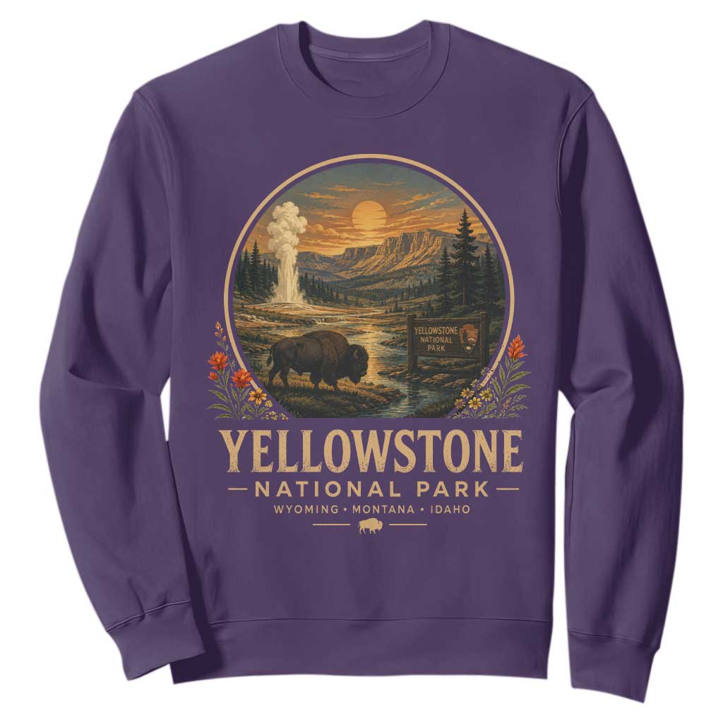 Vintage Yellowstone National Park Vintage Bison Geyser Sweatshirt Wyoming Montana Idaho Hiking Camping