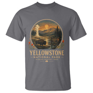 Vintage Yellowstone National Park Vintage Bison Geyser T Shirt Wyoming Montana Idaho Hiking Camping TS10 Charcoal Print Your Wear