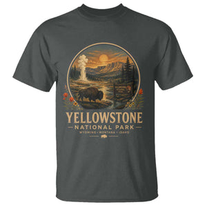 Vintage Yellowstone National Park Vintage Bison Geyser T Shirt Wyoming Montana Idaho Hiking Camping TS10 Dark Heather Print Your Wear