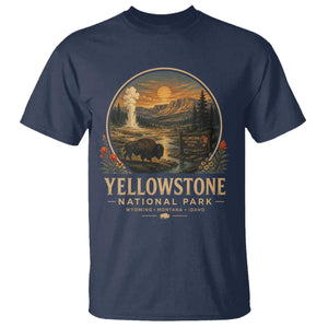Vintage Yellowstone National Park Vintage Bison Geyser T Shirt Wyoming Montana Idaho Hiking Camping TS10 Navy Print Your Wear