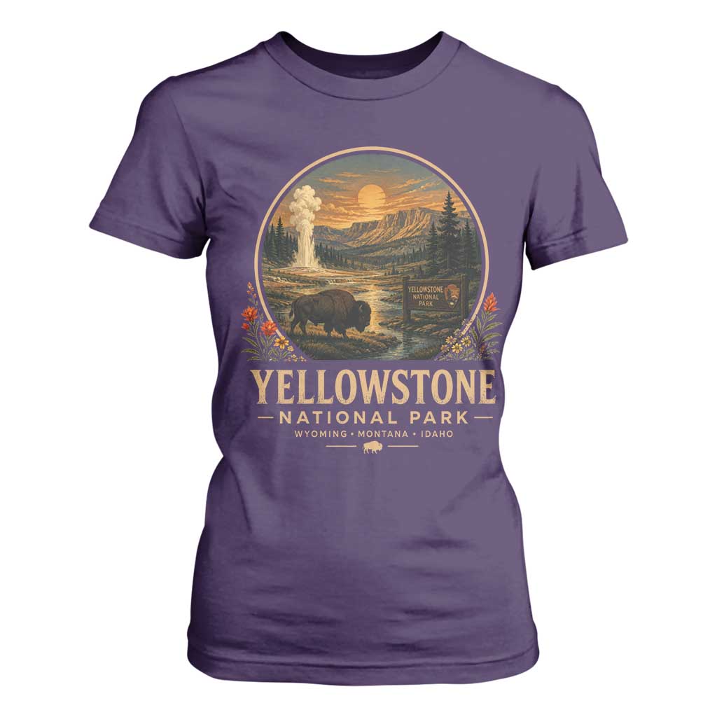 Vintage Yellowstone National Park Vintage Bison Geyser T Shirt For Women Wyoming Montana Idaho Hiking Camping