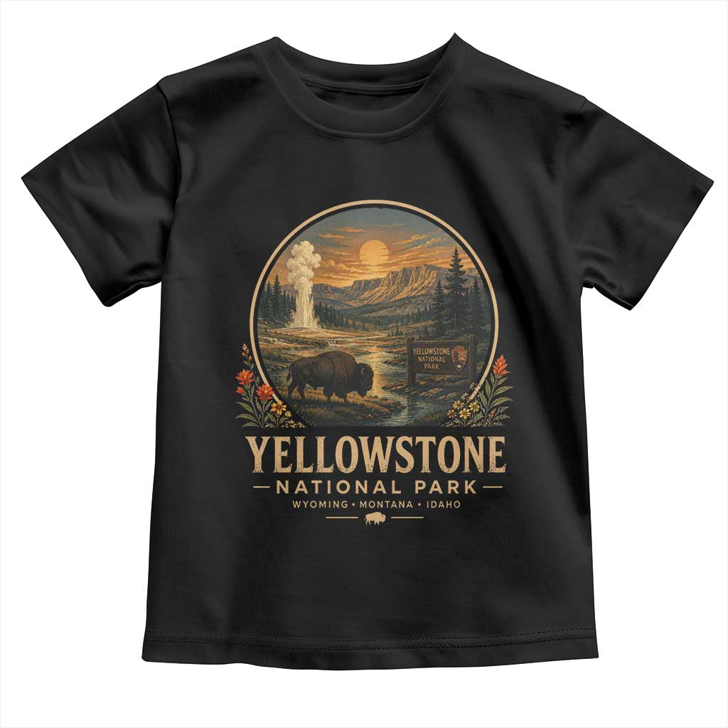 Vintage Yellowstone National Park Vintage Bison Geyser Toddler T Shirt Wyoming Montana Idaho Hiking Camping TS10 Black Print Your Wear