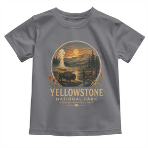 Vintage Yellowstone National Park Vintage Bison Geyser Toddler T Shirt Wyoming Montana Idaho Hiking Camping