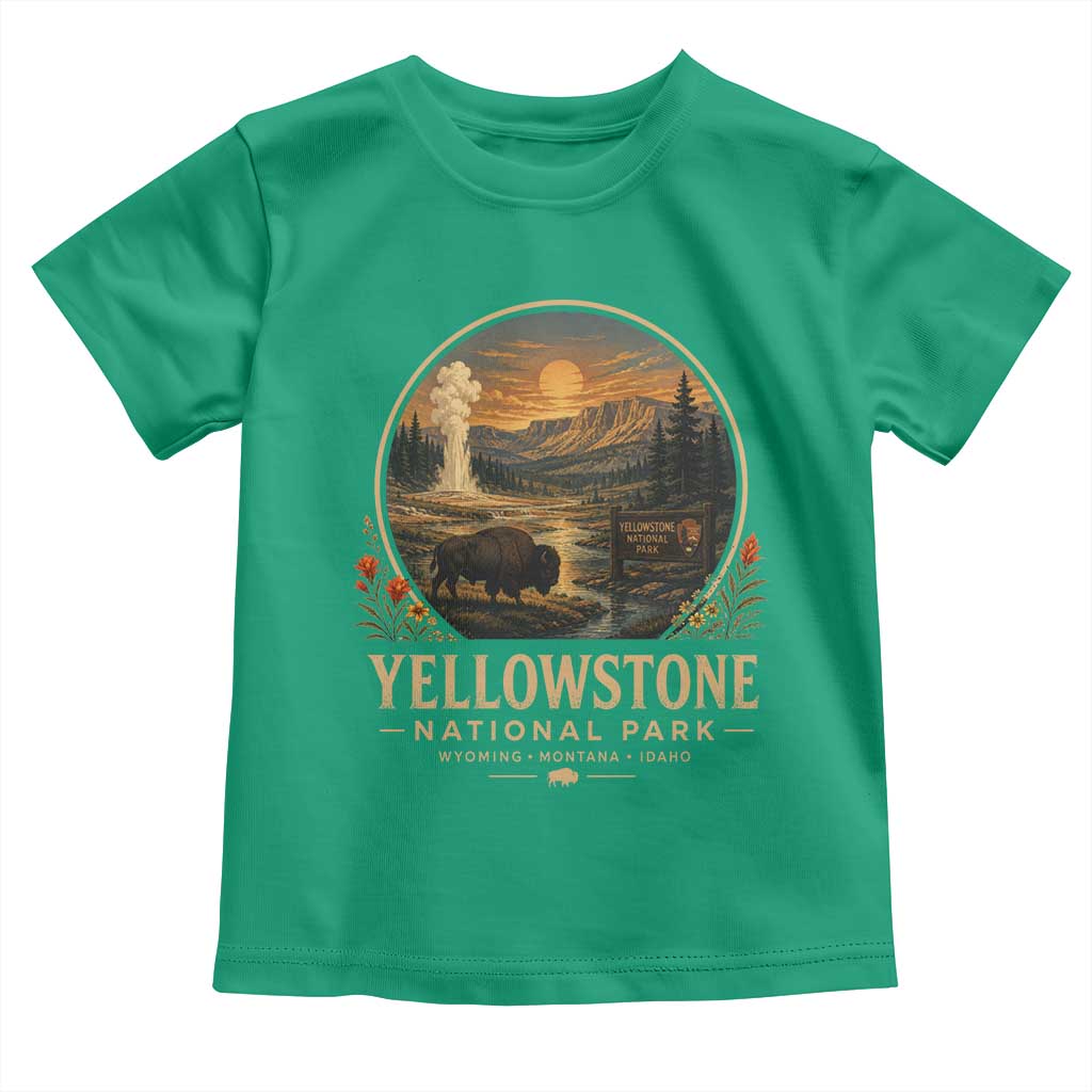 Vintage Yellowstone National Park Vintage Bison Geyser Toddler T Shirt Wyoming Montana Idaho Hiking Camping