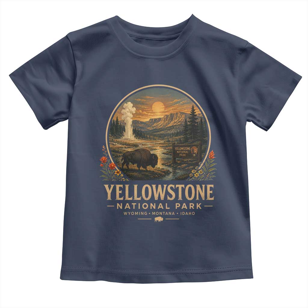 Vintage Yellowstone National Park Vintage Bison Geyser Toddler T Shirt Wyoming Montana Idaho Hiking Camping
