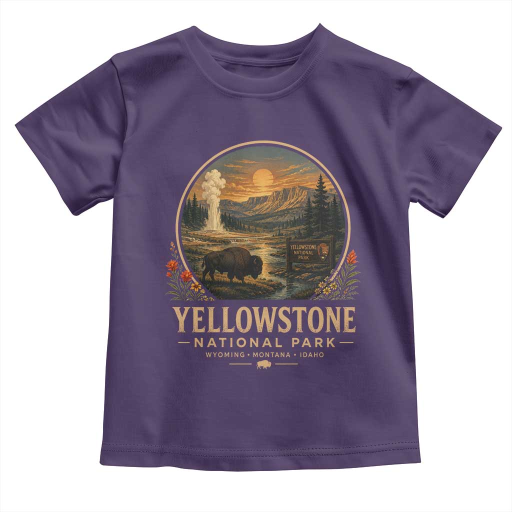 Vintage Yellowstone National Park Vintage Bison Geyser Toddler T Shirt Wyoming Montana Idaho Hiking Camping