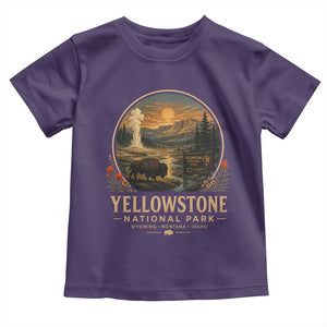 Vintage Yellowstone National Park Vintage Bison Geyser Toddler T Shirt Wyoming Montana Idaho Hiking Camping