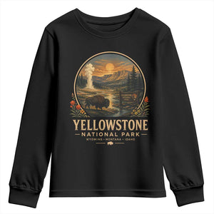 Vintage Yellowstone National Park Vintage Bison Geyser Youth Sweatshirt Wyoming Montana Idaho Hiking Camping