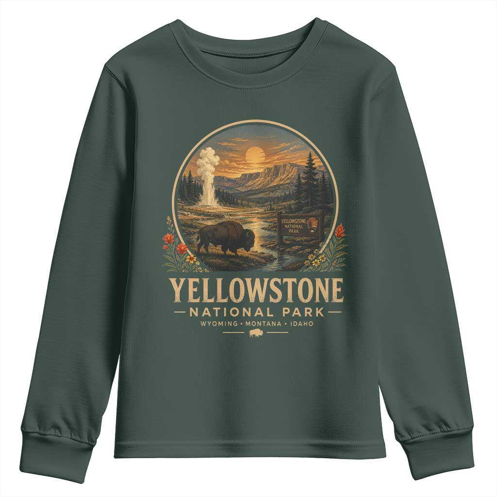 Vintage Yellowstone National Park Vintage Bison Geyser Youth Sweatshirt Wyoming Montana Idaho Hiking Camping