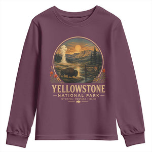 Vintage Yellowstone National Park Vintage Bison Geyser Youth Sweatshirt Wyoming Montana Idaho Hiking Camping