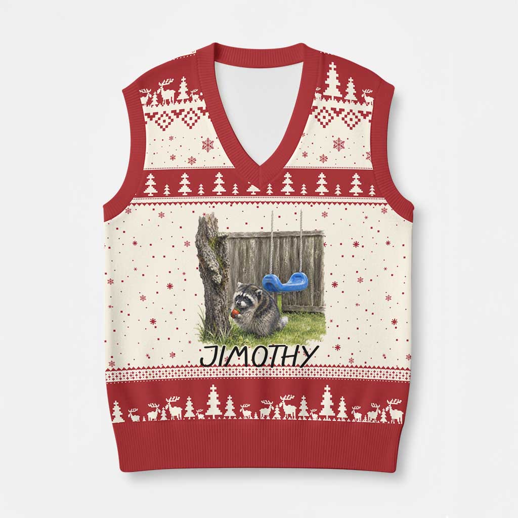 Jimothy Raccoon V-Neck Knit Sweater Vest Cute Seattle Trash Panda Viral Meme TS10 Beige Red Print Your Wear