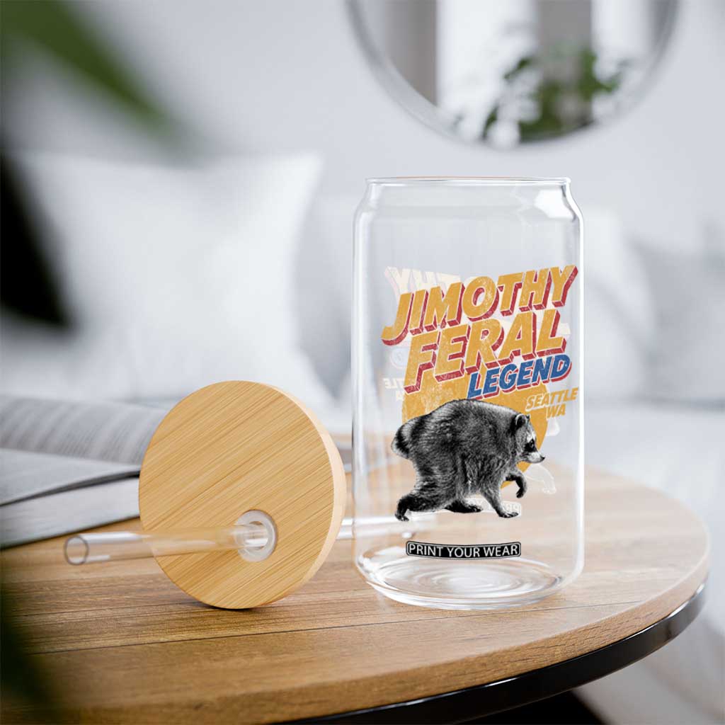 Vintage Jimothy Raccoon Glass Can Feral Legend Seattle WA Trash Panda Meme