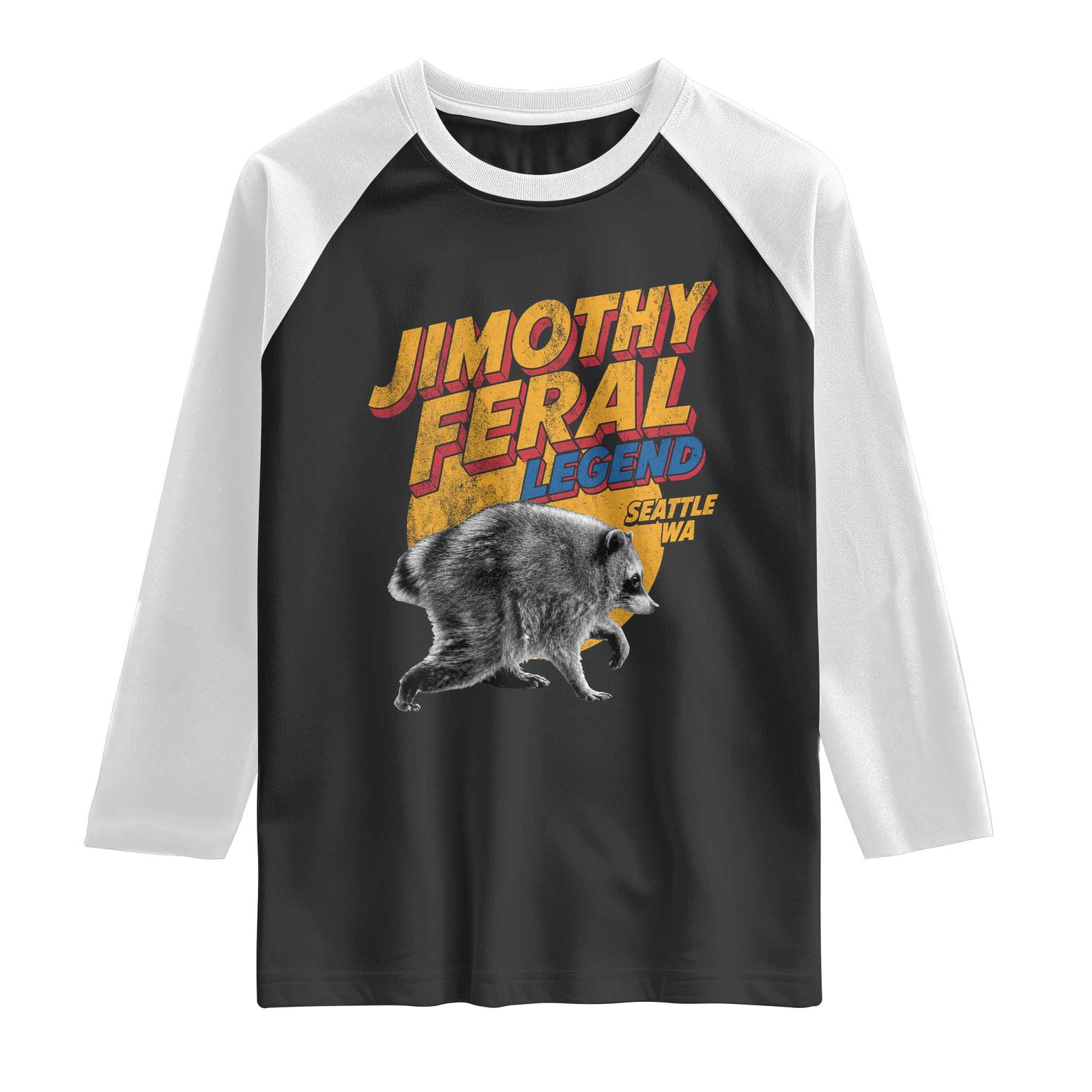 Vintage Jimothy Raccoon Raglan Shirt Feral Legend Seattle WA Trash Panda Meme TS10 Black White Print Your Wear