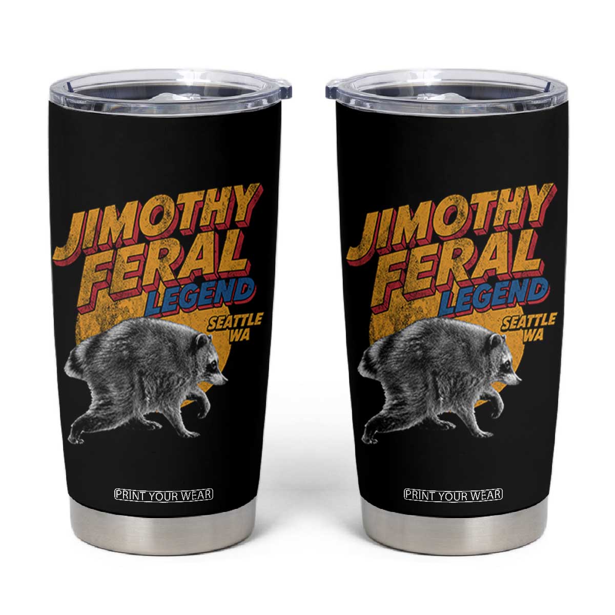 Vintage Jimothy Raccoon Tumbler Cup Feral Legend Seattle WA Trash Panda Meme