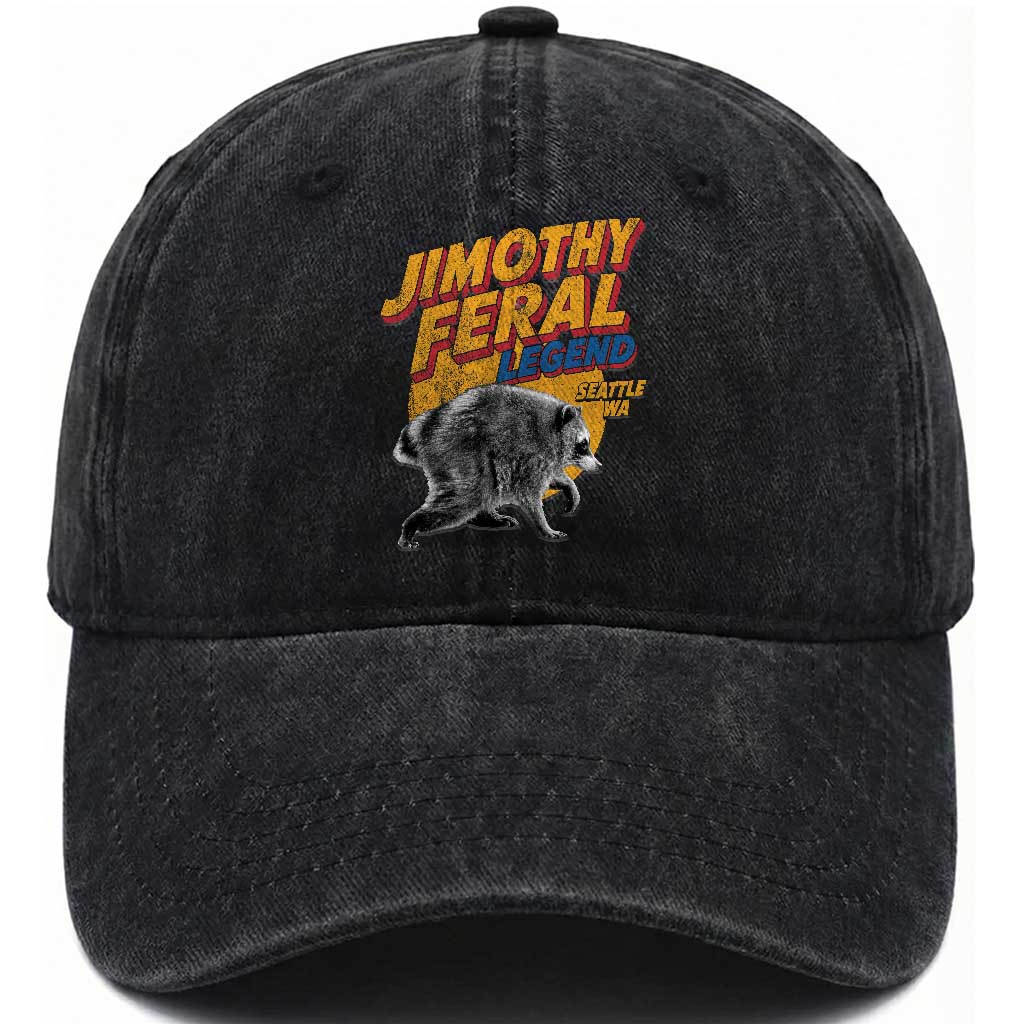 Vintage Jimothy Raccoon Washed Cotton Baseball Cap Feral Legend Seattle WA Trash Panda Meme TS10 Print Your Wear