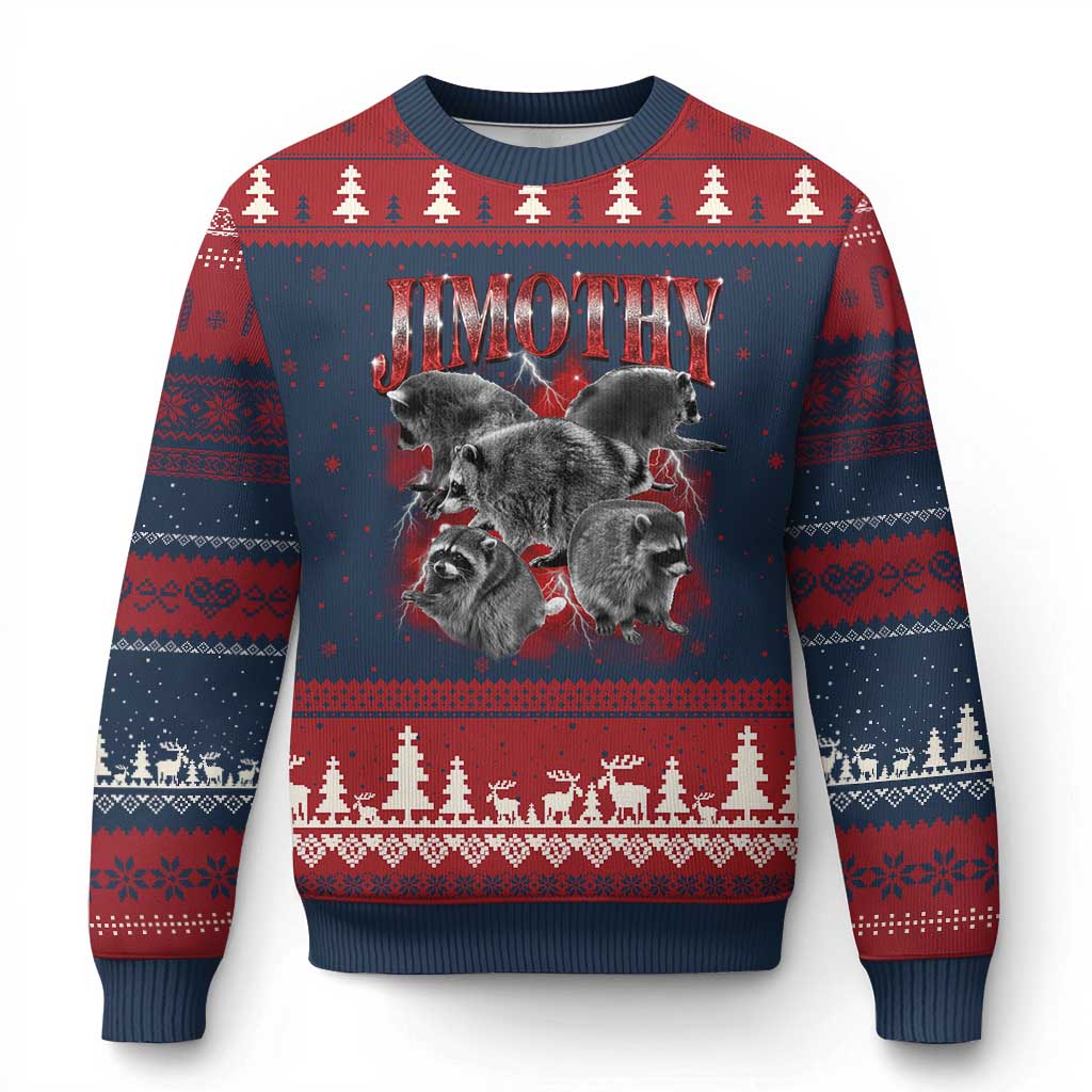 Jimothy Raccoon Ugly Christmas Sweater Vintage 90s Bootleg Rap Style Funny Meme TS10 Navy Red Print Your Wear