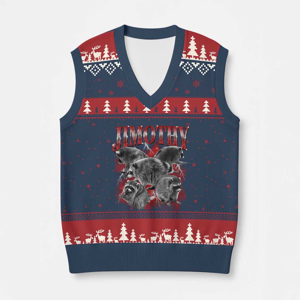 Jimothy Raccoon V-Neck Knit Sweater Vest Vintage 90s Bootleg Rap Style Funny Meme TS10 Navy Red Print Your Wear