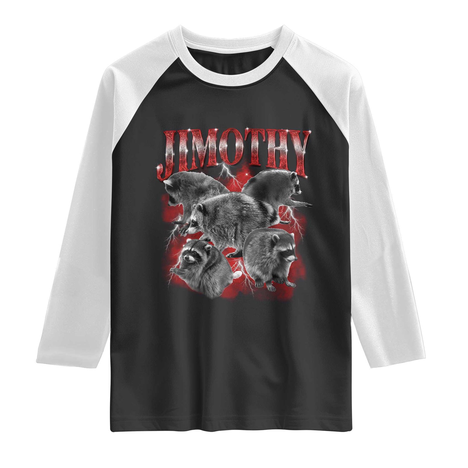 Jimothy Raccoon Raglan Shirt Vintage 90s Bootleg Rap Style Funny Meme TS10 Black White Print Your Wear