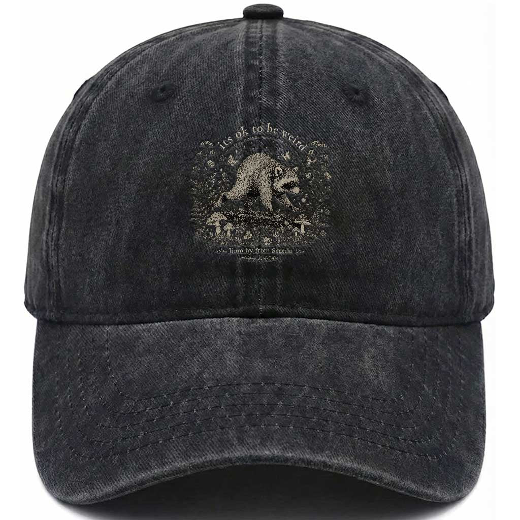 Its Ok To Be Weird Jimothy Seattle Raccoon Vintage Cottagecore Washed Cotton Baseball Cap TS10 Print Your Wear