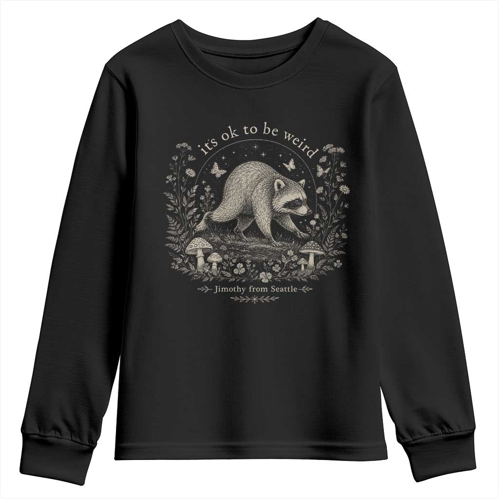 Its Ok To Be Weird Jimothy Seattle Raccoon Vintage Cottagecore Youth Sweatshirt TS10 Black Print Your Wear