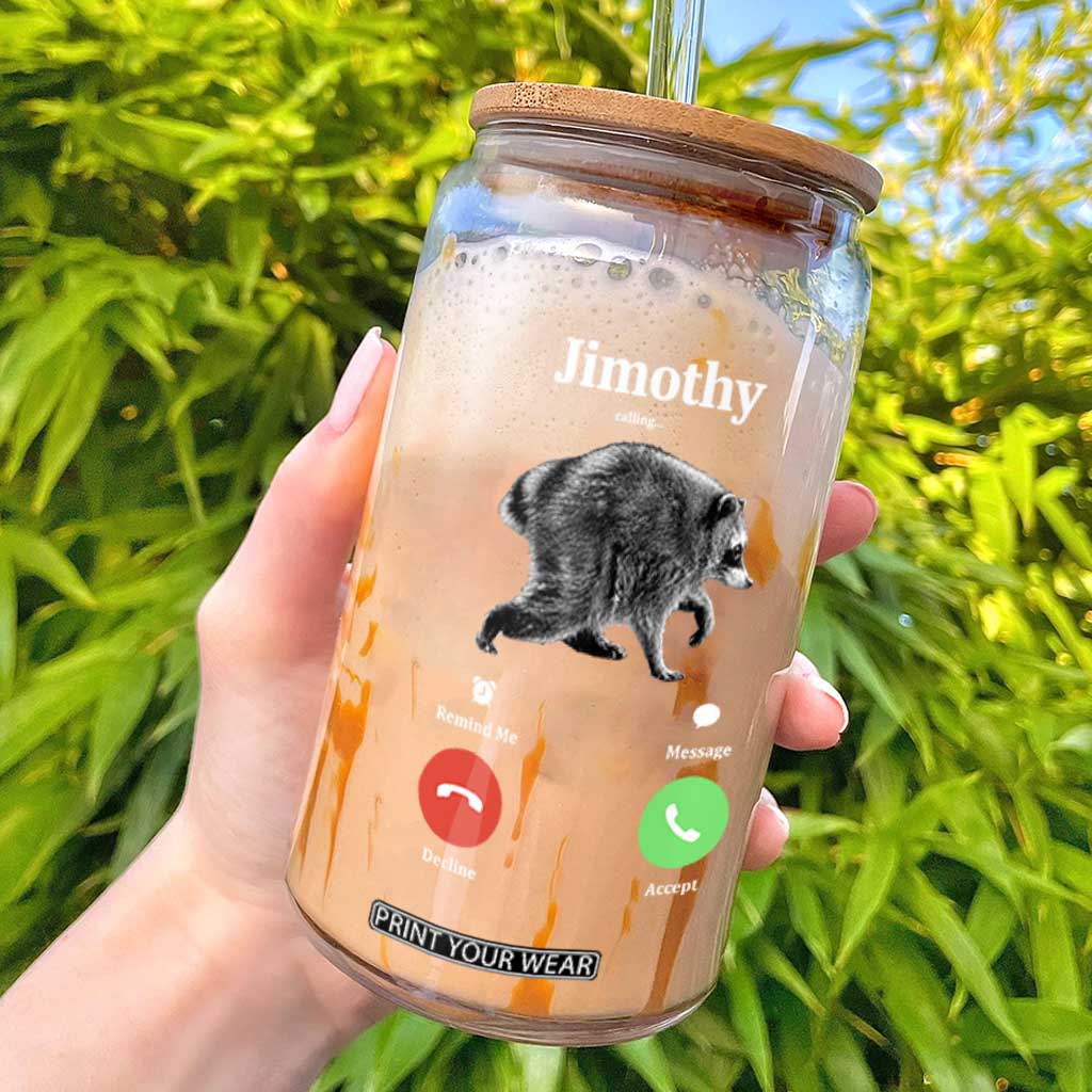 Jimothy Calling Phone Call Seattle Raccoon Glass Can TS10 Black Print Your Wear