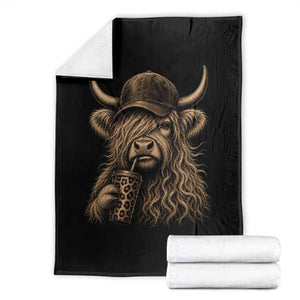 Highland Cow Funny Cute Coffee Lover Graphic Throw Blanket