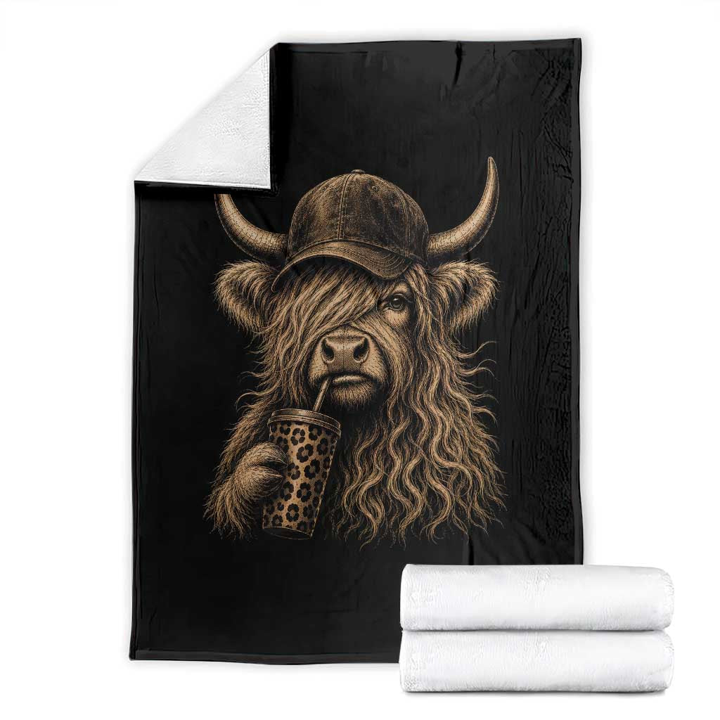 Highland Cow Funny Cute Coffee Lover Graphic Throw Blanket TS10 Black Print Your Wear