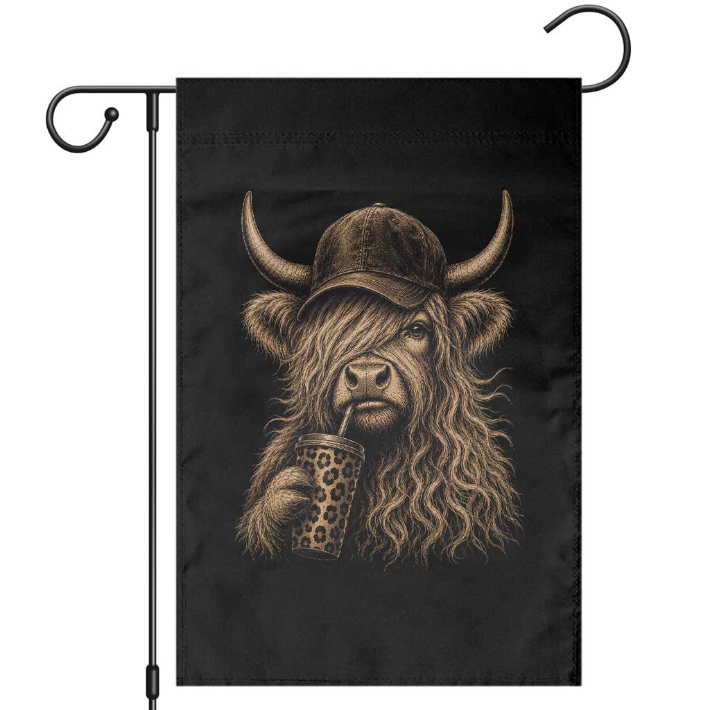 Highland Cow Funny Cute Coffee Lover Graphic Garden Flag TS10 Black Print Your Wear