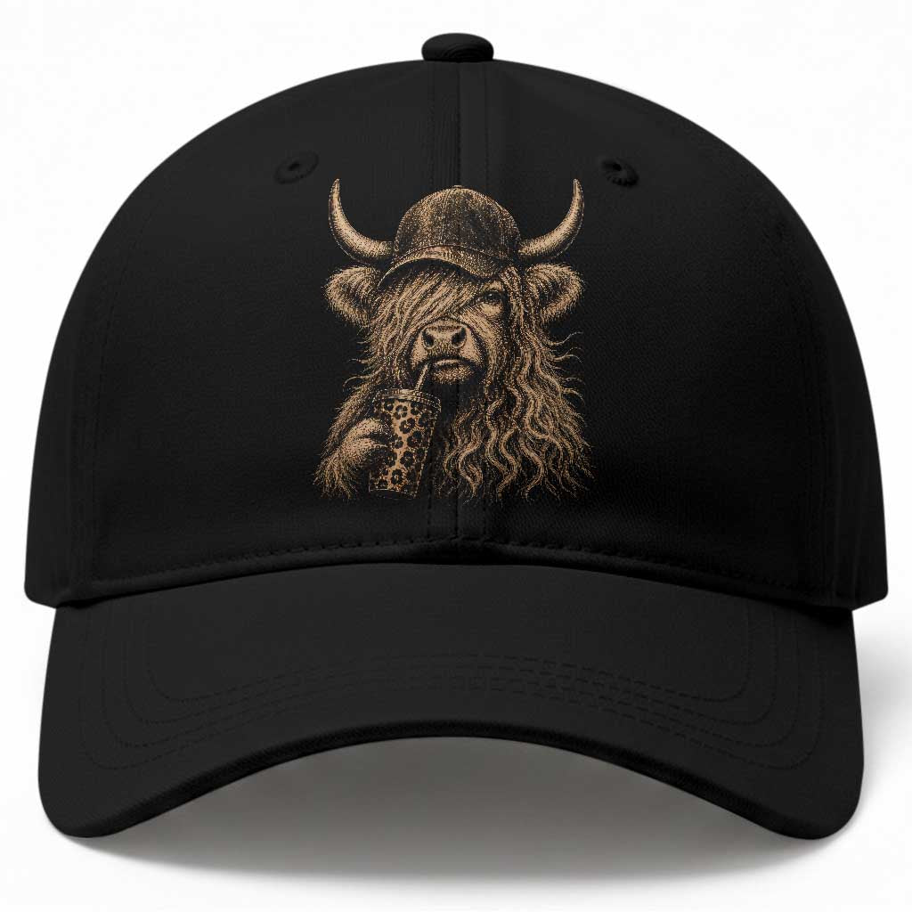 Highland Cow Funny Cute Coffee Lover Graphic Baseball Cap TS10 Print Your Wear
