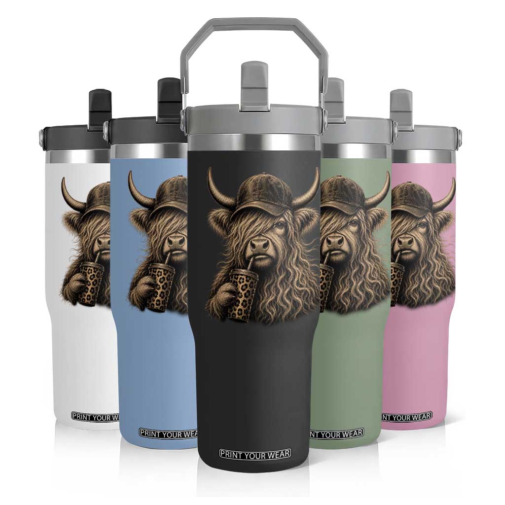 Highland Cow Funny Cute Coffee Lover Graphic Flip Straw Tumbler