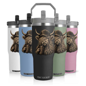 Highland Cow Funny Cute Coffee Lover Graphic Flip Straw Tumbler